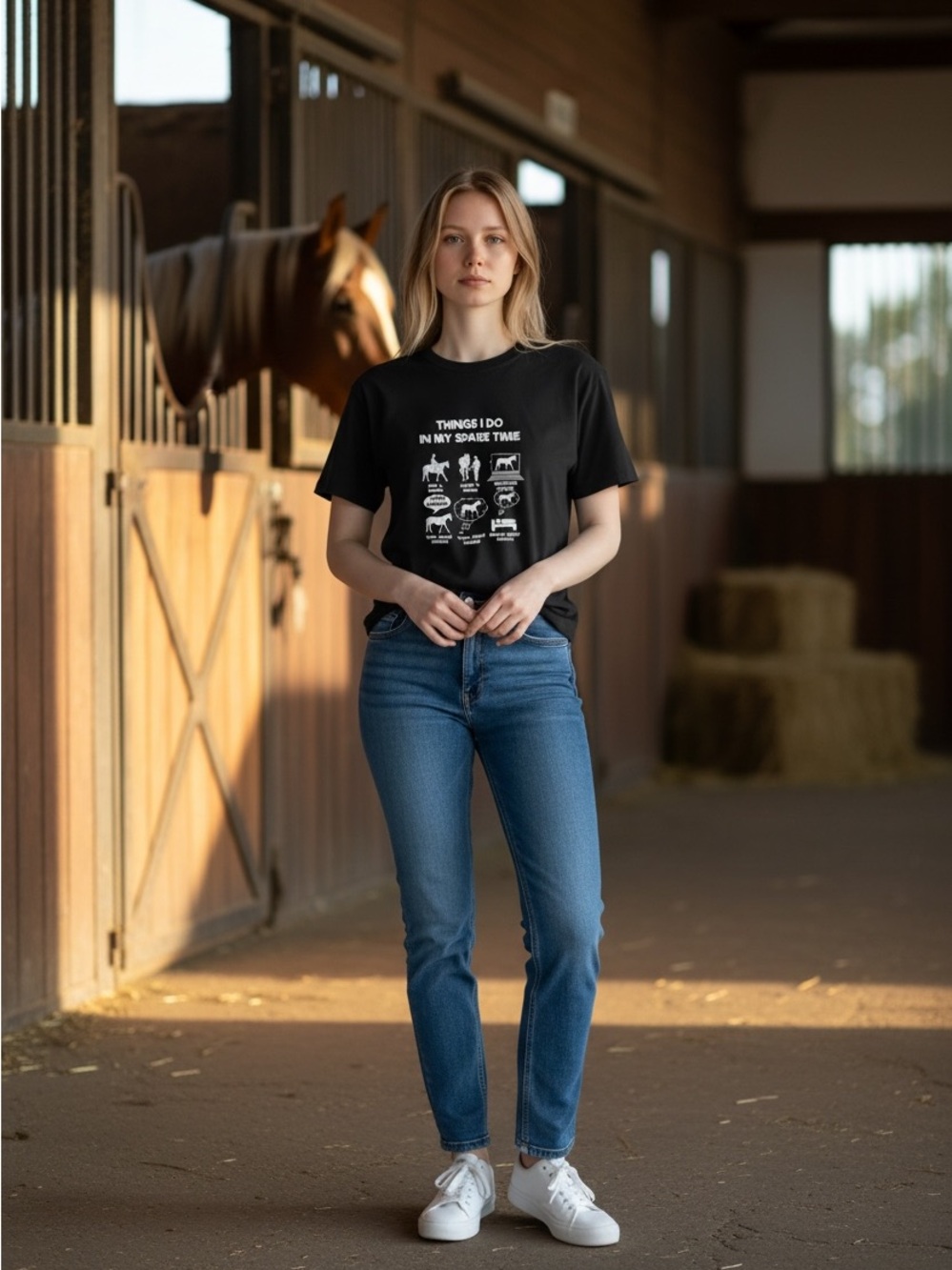 Classic Black Graphic Tee - Women's Short Sleeve Medium, Horse Graphic